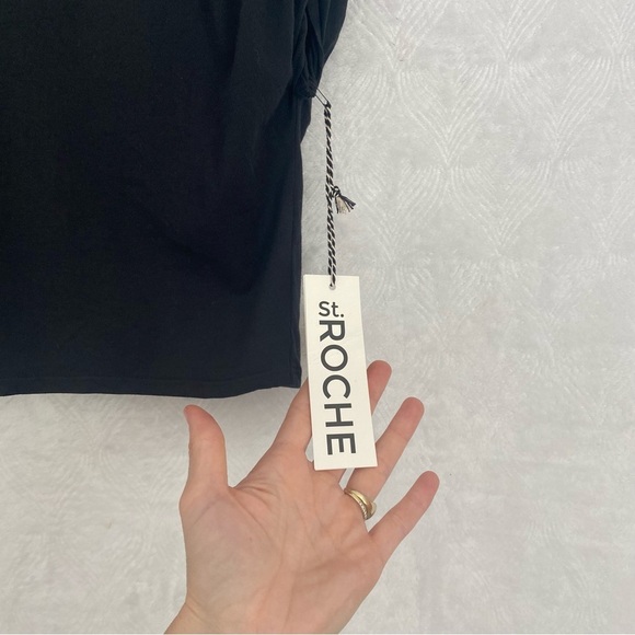 St. Roche NWT Echo Cropped Tee in Black Shoulder Pads Wmns Medium Supima Cotton - Picture 5 of 11